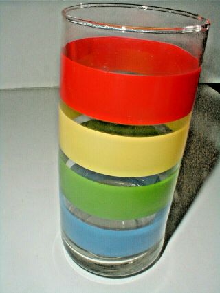 4 Fiesta Colors Primary Band Red Blue Green Yellow Stripe Glass Tumblers_four