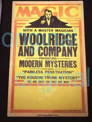 Magic Show Poster Rare Vintage Woolridge & Co.  14 X 22
