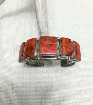 Vintage Sterling Silver And Apple Coral Native American Cuff