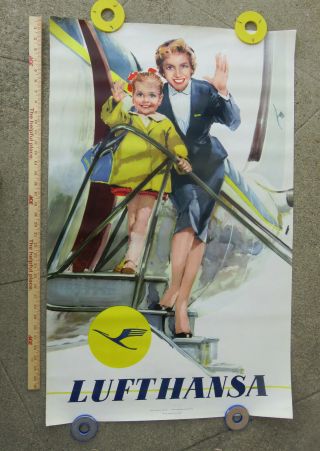 Vintage 1950s Early 1960s Lufthansa German Airlines Poster