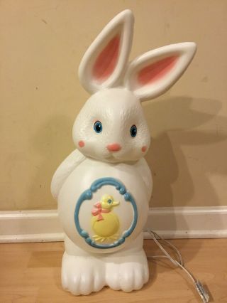 Htf Adorable Easter Bunny W / Baby Duck Blowmold Light Up 22 " Tall