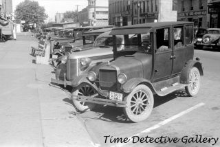Vintage Cars Along Main Street,  Plain City,  Ohio - 1938 - Historic Photo Print