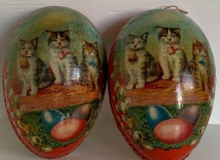 Antique German Paper Mache Egg,  3 Kittens