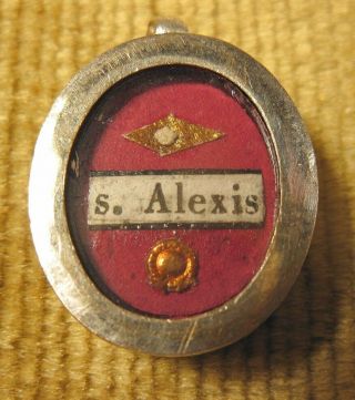 Antique Miniature Theca Case With A Relic Of St.  Alexis Of Rome.
