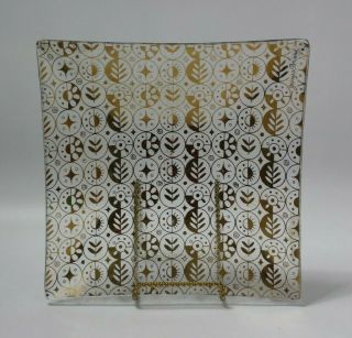 Georges Briard Mid - Century Modern Glass Square Gold Atomic Plate Tray Dish 10 "