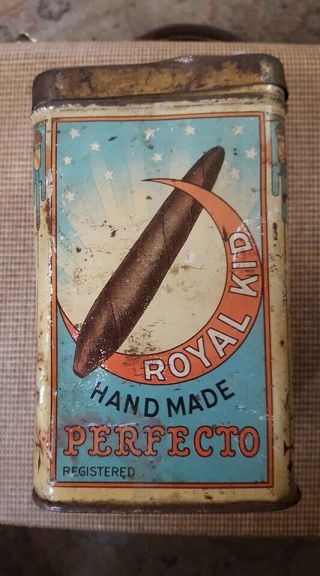 Scarce " Royal Kid " Litho Cigar Tin.  Factory 25 Louisiana Early Vintage Tobacco