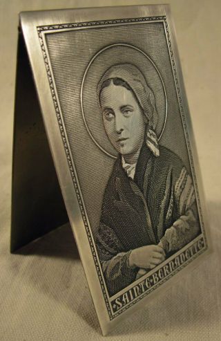 Old & Rare Engraved Plaque Of St.  Bernadette From Lourdes - Signed By Wicker.