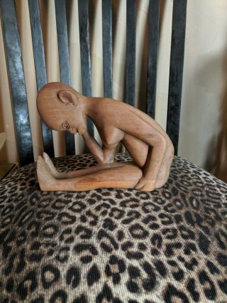 Wooden African Tribal Art Statue: Carved Unique Full Body Sculpture Figure Woman