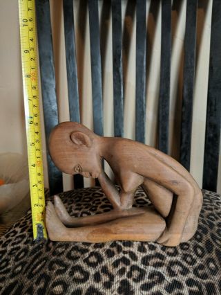 Wooden African Tribal Art Statue: Carved Unique Full Body Sculpture Figure Woman 4