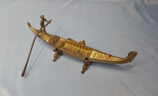 Vintage Brass Gondola Figurine With Stand 6.  75 " X 2.  5 " X 3.  5 "