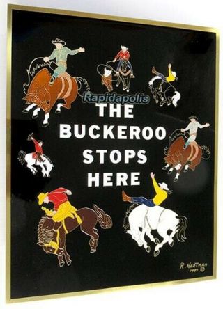 Vintage High - Relief 8 X 10 Inch Champlevé Enamel Cowboy Bucking Horses Buckeroo