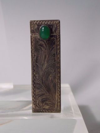 Sterling Silver 800 Lipstick Holder Case W/mirror And Cabochon Emerlad Art Deco