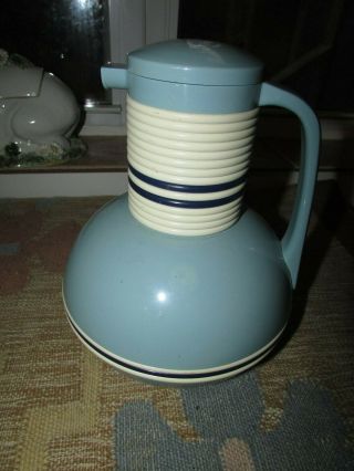 Vtg Midcentury Corning Thermique Glass Insulated 1 Quart Carafe Pitcher Blue