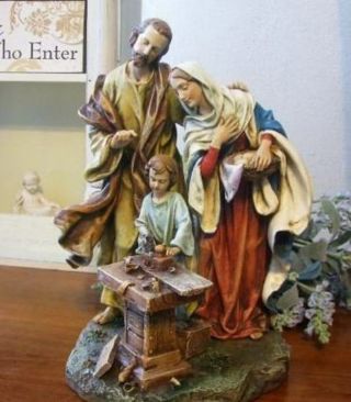 Holy Family Statue St.  Joseph Carpenter Shop Bread In Bowl Jesus Mary 10 Inch Ds