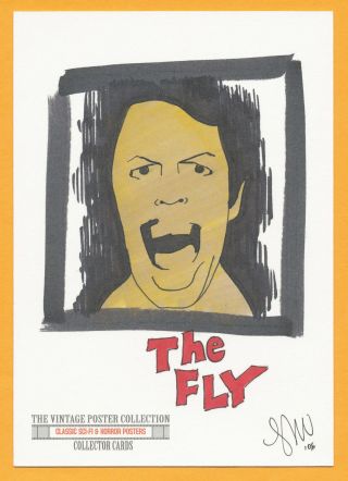 The Fly Movie Poster Sketch Relic 3 " X5 " 2007 Breygent Leah Mangue Sci - Fi Horror