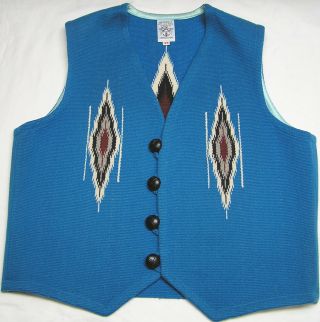 Half Price Ortega Unisex 100 Woven Turquoise Wool Vest Size 44 Chimayo,  Nm