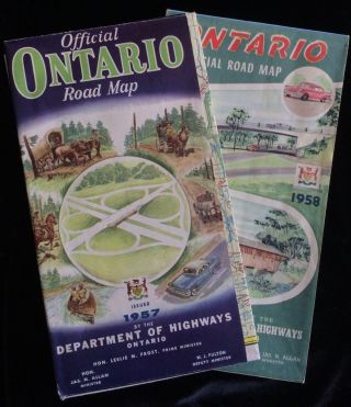 Ontario Official Road Maps 1957 & 1958 Dept Of Highways Canada Toronto Hamilton