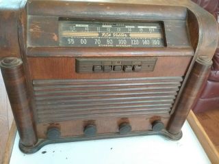 VINTAGE RCA VICTOR 28 X 5 COMPLETE RADIO WOOD CASE SHELL in GOOD SHAPE 3
