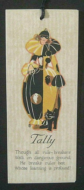 1920s Halloweentally Card Rust Craft Clown W Ghost & Owl Outfit Black Cat