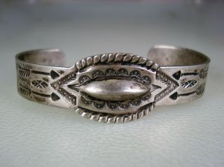 Early Fred Harvey Era Handmade Navajo Stamped Coin Silver Bracelet