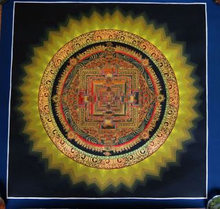 Tibetan Kalachakra Mandala Sun Natural Color 18 " X 18 " Thangka Painting Nepal