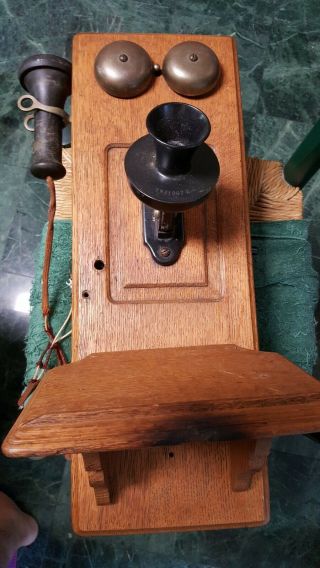 Antique Vintage Stromberg - Carlson Telephone Oak Wood Hand Crank Wall Box 1900s