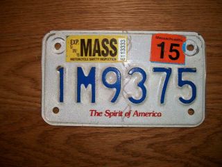 Single Massachusetts License Plate - 2015 - 1m9375 - Motorcycle