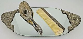 Vintage Godinger Silver Plate Dresser Vanity Set Perfume Mirror Tray Comb Brush