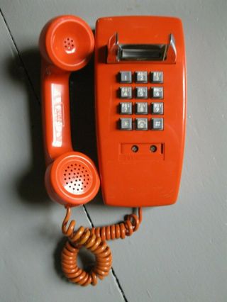 Vintage Orange Wall Mount Push Button Telephone Rare