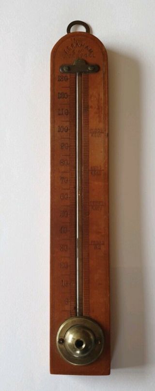 Antique/vintage 9 " Wooden G.  S.  Wood Late Abraham & Co Liverpool Wall Thermometer