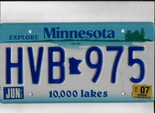 Minnesota Passenger 2007 License Plate " Hvb 975 "