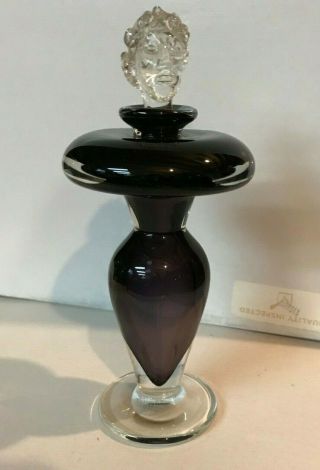 Unique Deep Purple Art Glass Perfume Bottle With Face On Stem
