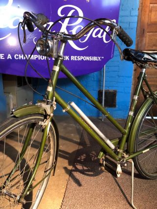 Vintage 1960s Or 1970s 3 Speed Raleigh Sport Bike.  Olive Green.  Made In England.