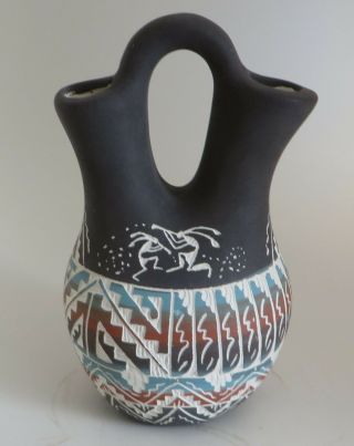 Navajo Pottery Wedding Vase Signed Andy & Fiona Tony Andie 1996 Carved Design