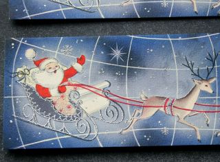 5 Vtg Atomic Space Age Christmas Cards Santa Reindeer Sliver Glitter Mid Century