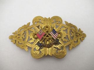 Cunard Line Rms Lusitania Ocean Liner Enamel Belt Buckle Ornate Filigree Brass