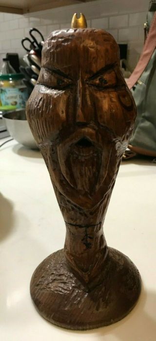 Vintage Tribal Ethnic Wooden Hand Carved Happy Sad Two Faced Statue Look