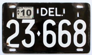 Delaware 2010 Black Porcelain Historic License Plate,  1941 Design,  23 - 668