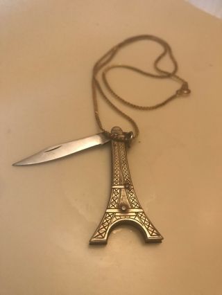 Rare Vintage Mini Eiffel Tower Souvenir Pocket Knife Neckkace
