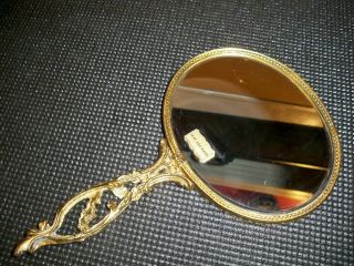 Vintage Hand Held Mirror Double Sided Mirror 24 Gold Plated Made In Western Germ