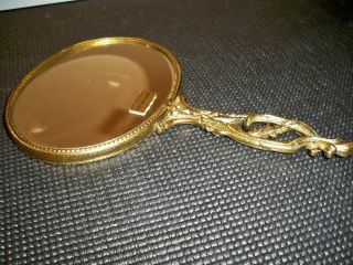 VINTAGE HAND HELD MIRROR DOUBLE SIDED MIRROR 24 GOLD PLATED MADE IN WESTERN GERM 7