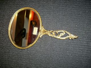 VINTAGE HAND HELD MIRROR DOUBLE SIDED MIRROR 24 GOLD PLATED MADE IN WESTERN GERM 8