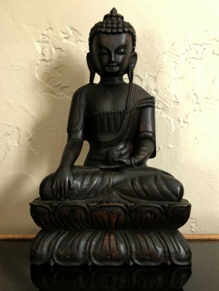 Tibetan / Nepalese 12 " Carved Wood Buddha Figure Statue Sculpture Nepal Tibet