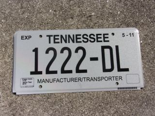 Tennessee 2011 Manufacturer / Transporter License Plate 1222 - Dl