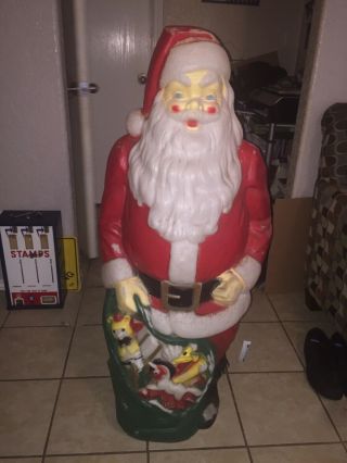 Vtg.  Empire 46 " Santa Claus Christmas Lighted Blow Mold Toy Sack Needs Paint