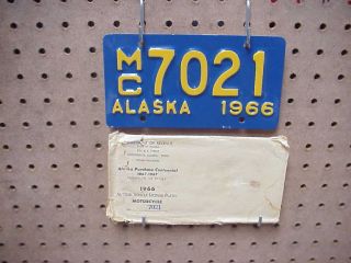 1966 Alaska Motorcycle License Plate Old Stock With Paper