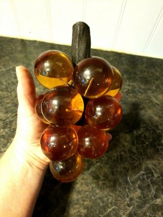 Vintage Amber Glass Lucite Grapes Cluster Mid Century 8 " Mcm Decor