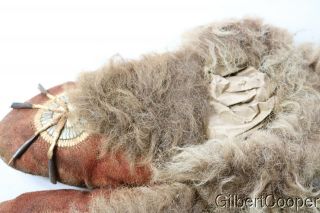 SIOUX QUILLED MOCCASINS WITH DROPS - BUFFALO FUR 2