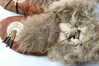 SIOUX QUILLED MOCCASINS WITH DROPS - BUFFALO FUR 3