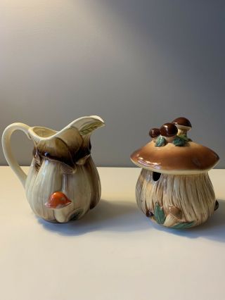 Vintage Funky Ceramic Mushroom Sugar And Creamer Set